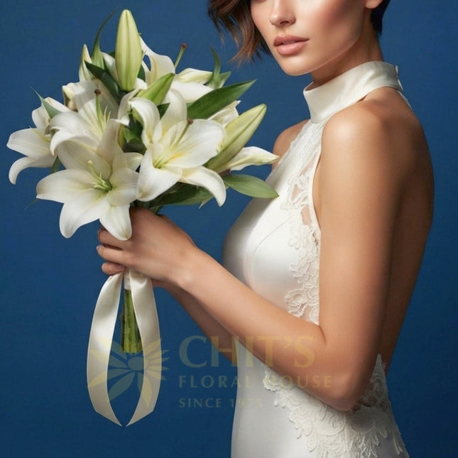 Hand-tiedwhitelilyweddingbouquetforbridechitsfloralhousemodel
