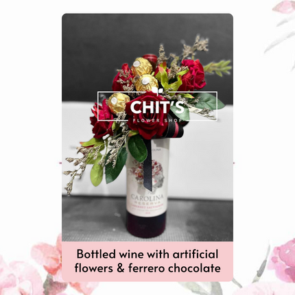 Bottled Wine with Flowers & Chocolate