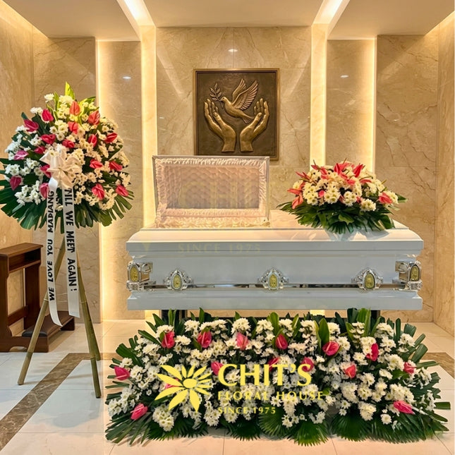 Blush Serenity casket flower set with white mums pink anthurium Philippines