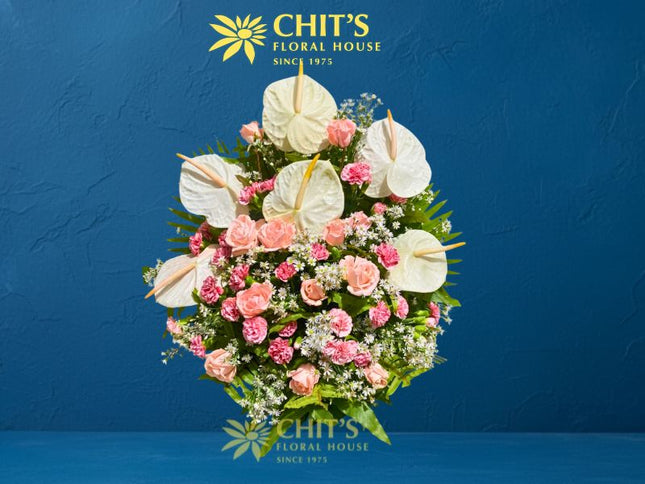 Blushing Grace | White Anthurium &amp; Pink Carnation Basket