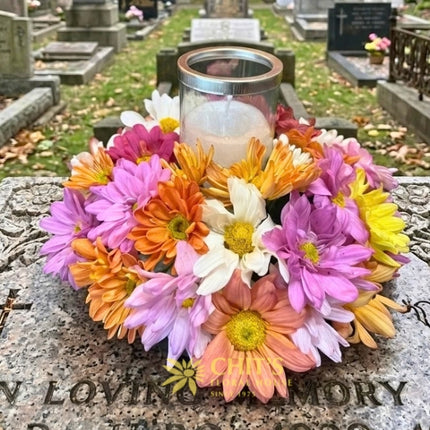 Light of Remembrance – Candle Ring Memorial Flower Arrangement