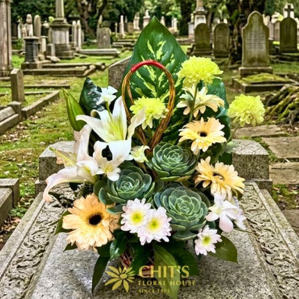 Eternal Bloom | Succulent, Lily &  Eucalyptus Memorial Basket