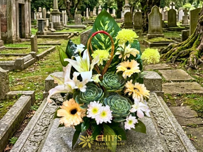 Eternal Bloom | Succulent, Lily &  Eucalyptus Memorial Basket