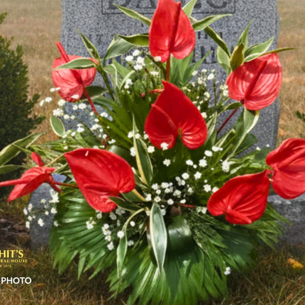 Sympathy flower basket displayed at funeral service