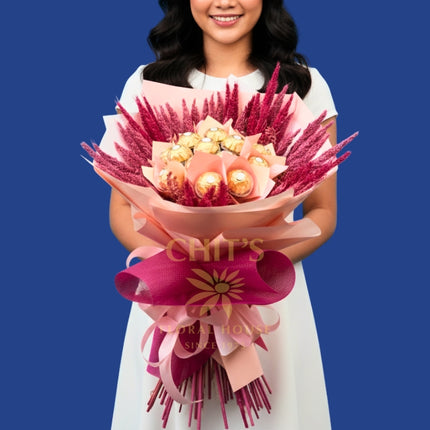 Chocolate bouquet with 16 Ferrero Rocher and dried accents