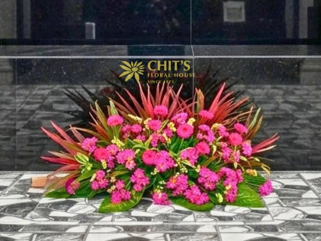 Fuchsia Gerbera and Mum Mausoleum Arrangement