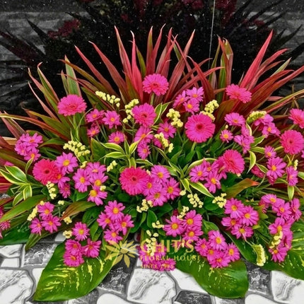 Fuchsia Gerbera and Mum Mausoleum Arrangement