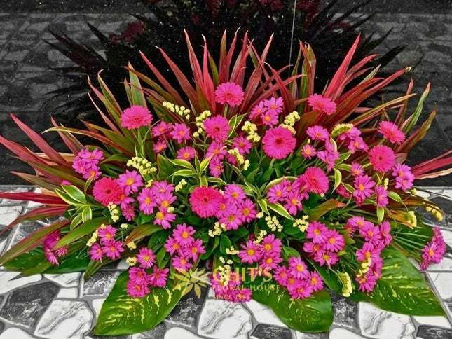 Fuchsia Gerbera and Mum Mausoleum Arrangement