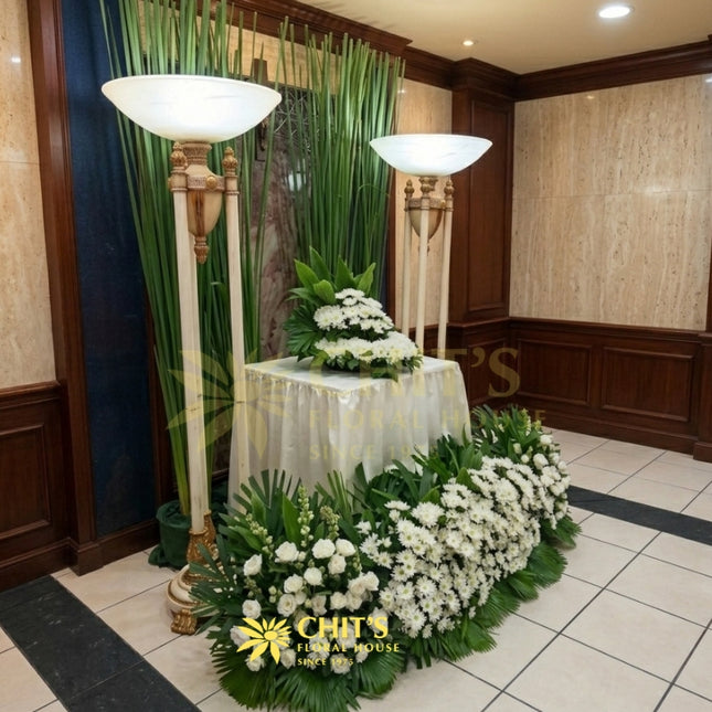 Funeral urn flower set with white mums roses asucena Philippines