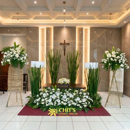 Funeral urn flower set with white mums anthurium lilies Philippines