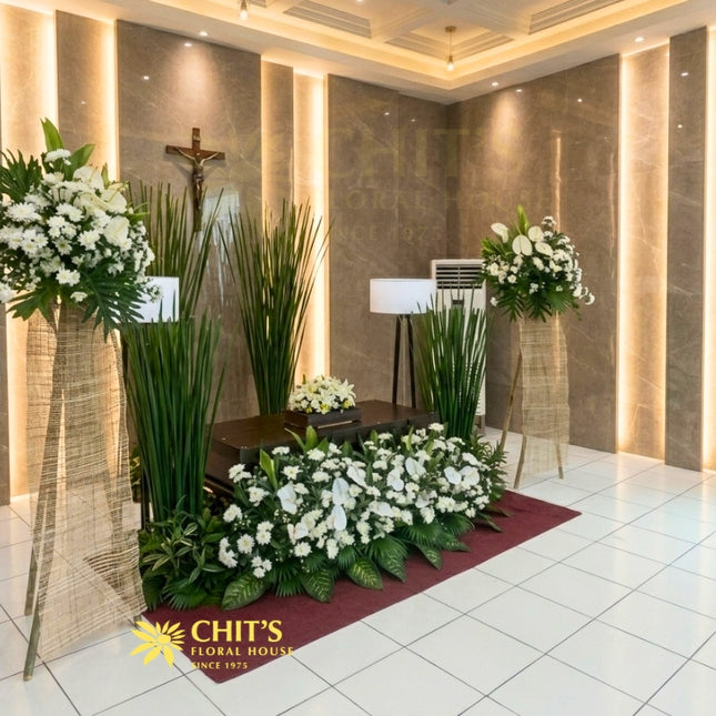 Funeral urn flower set with white mums anthurium lilies Philippines