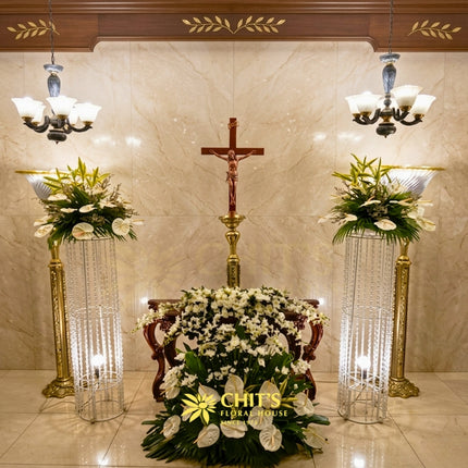 Funeral urn flower set with white mums anthurium orchids Philippines