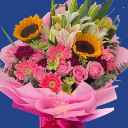 Garden Celebration Grand large mixed flower bouquet with roses gerberas sunflowers