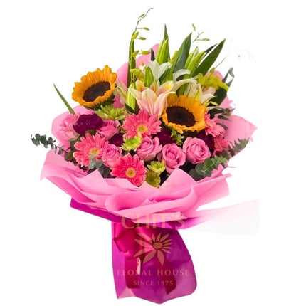 Garden Celebration Grand large mixed flower bouquet with roses gerberas sunflowers