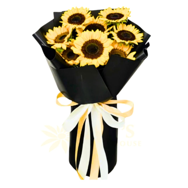 The Golden Solstice Bouquet with 8 fresh sunflower stems