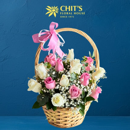 Graceful Remembrance white rose funeral flower basket