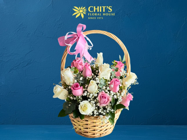 Graceful Remembrance white rose funeral flower basket