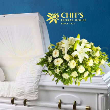 Grand Elegance Casket Spray white roses funeral flowers Chits Floral House Philippines