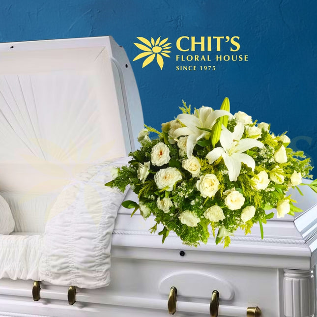 Grand Elegance Casket Spray white roses funeral flowers Chits Floral House Philippines
