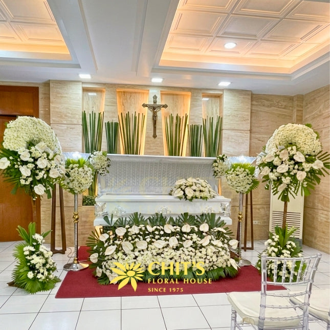 Grand Serenity casket flower set with standing and garden arrangements Philippines