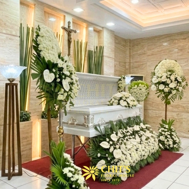 Grand Serenity casket flower set with standing and garden arrangements Philippines