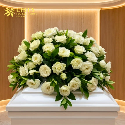 Infinite Sincerity Casket Spray white roses funeral flowers Chits Floral House Philippines