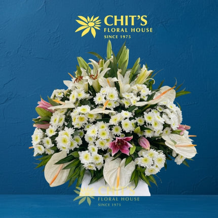 Sacred Grace – Lily, Anthurium &amp; Chrysanthemum Sympathy Basket