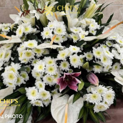 Sacred Grace – Lily, Anthurium &amp; Chrysanthemum Sympathy Basket