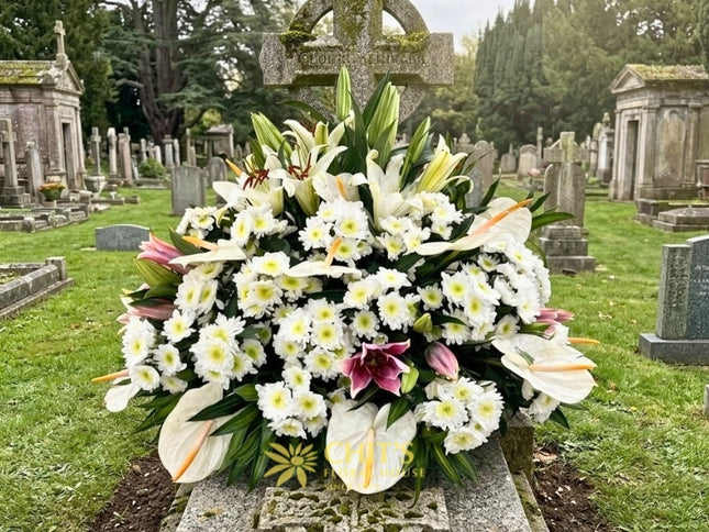Sacred Grace – Lily, Anthurium &amp; Chrysanthemum Sympathy Basket
