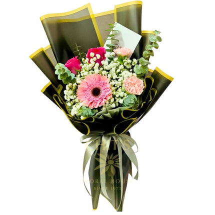 Onyx Bloom Harmony mixed flower bouquet with roses carnations and gerbera