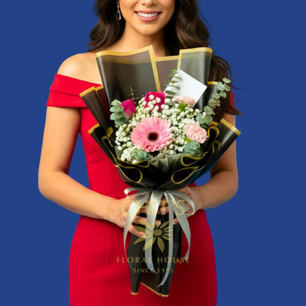 Onyx Bloom Harmony mixed flower bouquet with roses carnations and gerbera