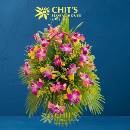 Orchid Solace – Purple Dendrobium Orchid Sympathy Basket