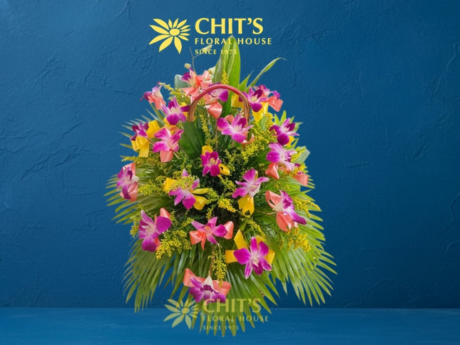 Orchid Solace – Purple Dendrobium Orchid Sympathy Basket