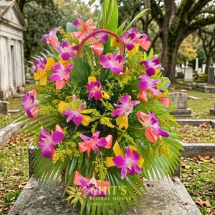 Orchid Solace – Purple Dendrobium Orchid Sympathy Basket