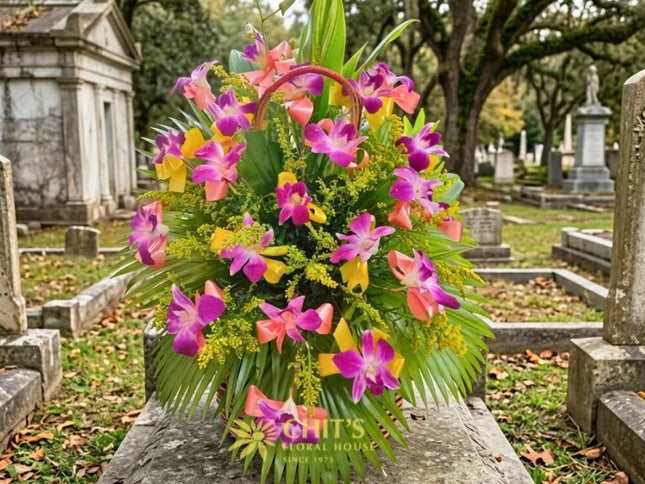 Orchid Solace – Purple Dendrobium Orchid Sympathy Basket