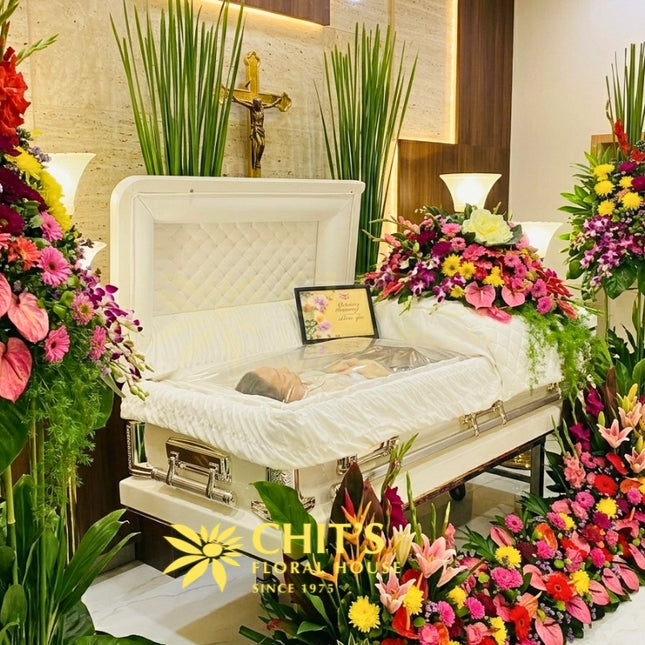 Paradise garden colorful casket flower set with orchids lilies gerbera Philippines
