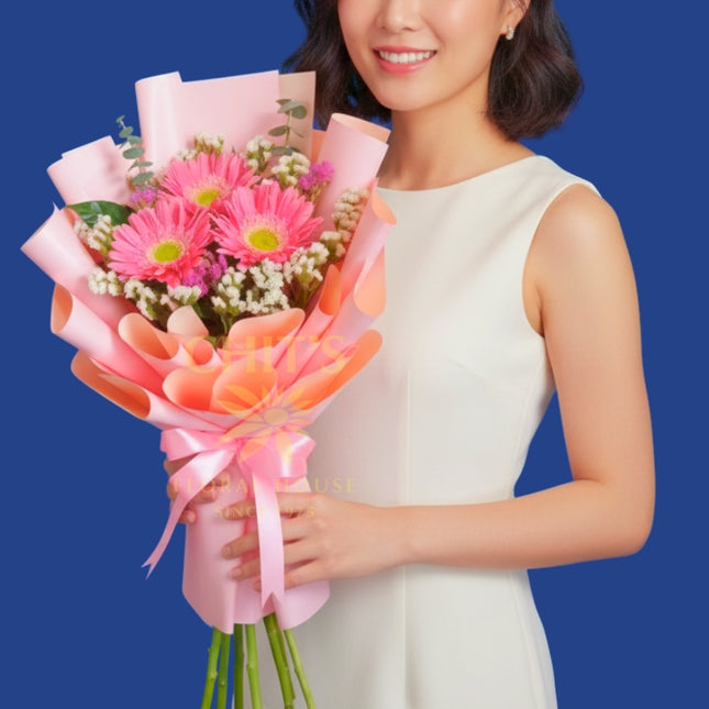 Elegant pink gerbera daisy flower bouquet for gift or celebration