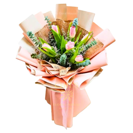Six-tulip bouquet with imported fillers