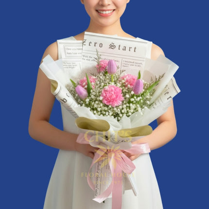 Elegant bouquet of tulips and carnations