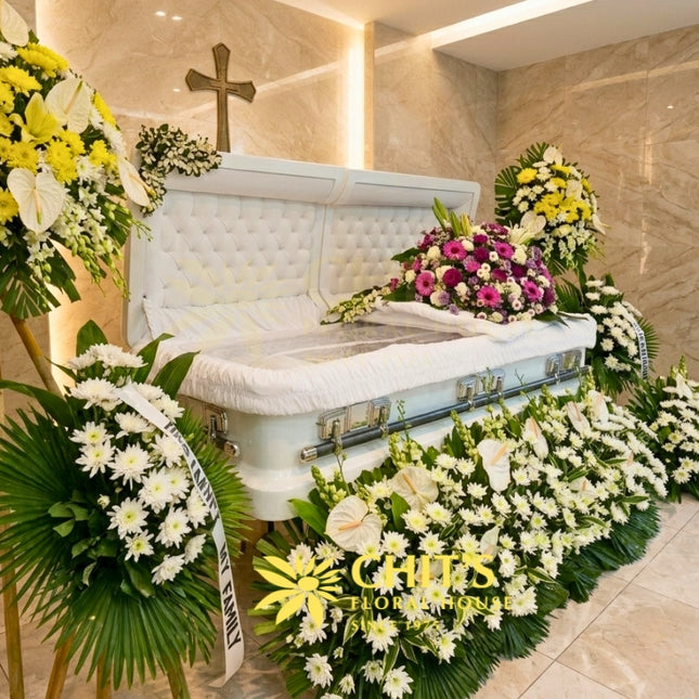 Prism garden casket flower set colorful top white garden flowers Philippines