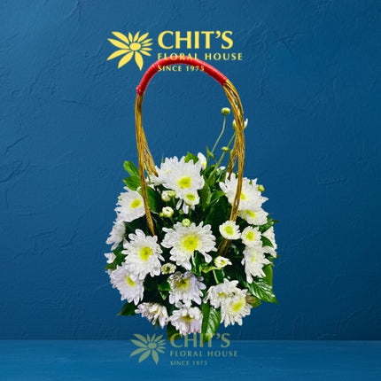 Pure Light medium round white chrysanthemum Undas flower basket