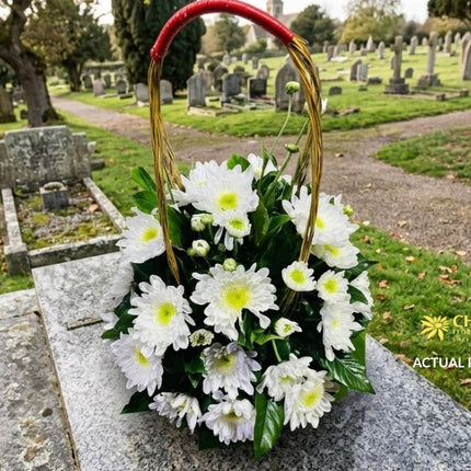 Pure Light medium round white chrysanthemum Undas flower basket