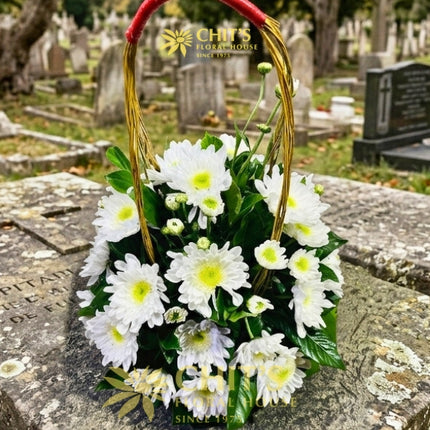 Pure Light medium round white chrysanthemum Undas flower basket