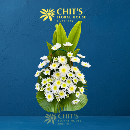 Pure Peace medium white chrysanthemum Undas basket with colorful mums