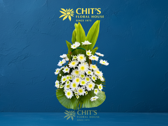 Pure Peace medium white chrysanthemum Undas basket with colorful mums