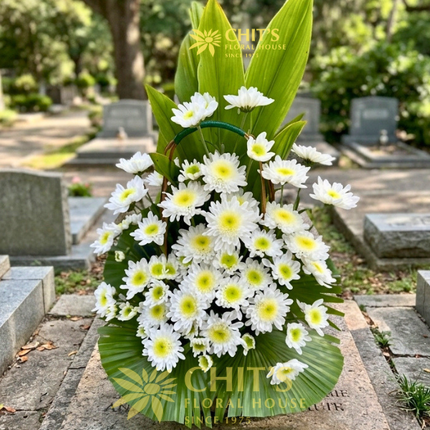 Pure Peace medium white chrysanthemum Undas basket with colorful mums