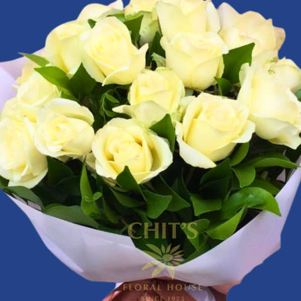 Pure Serenity Dozen 12-stem white rose bouquet handcrafted flowers