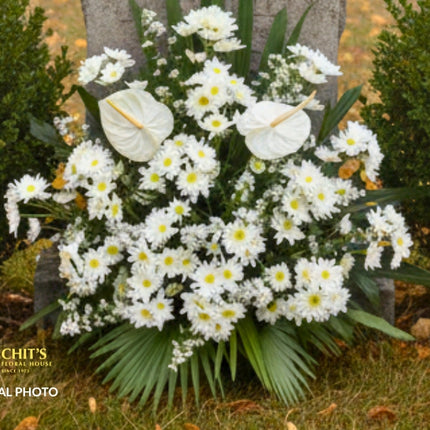 Elegant funeral flower basket display for sympathy and remembrance