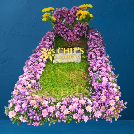 Purple Mum Heart Lawn Grave Frame Set