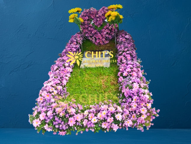 Purple Mum Heart Lawn Grave Frame Set